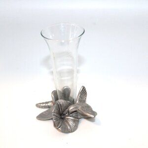 Pewter Glass Vase Hummingbird Seagull Canada 1994 Vintage